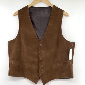 Allen Edmonds Vest Men 44R Corduroy Brown Lined Waistcoat Cowboy Western Casual